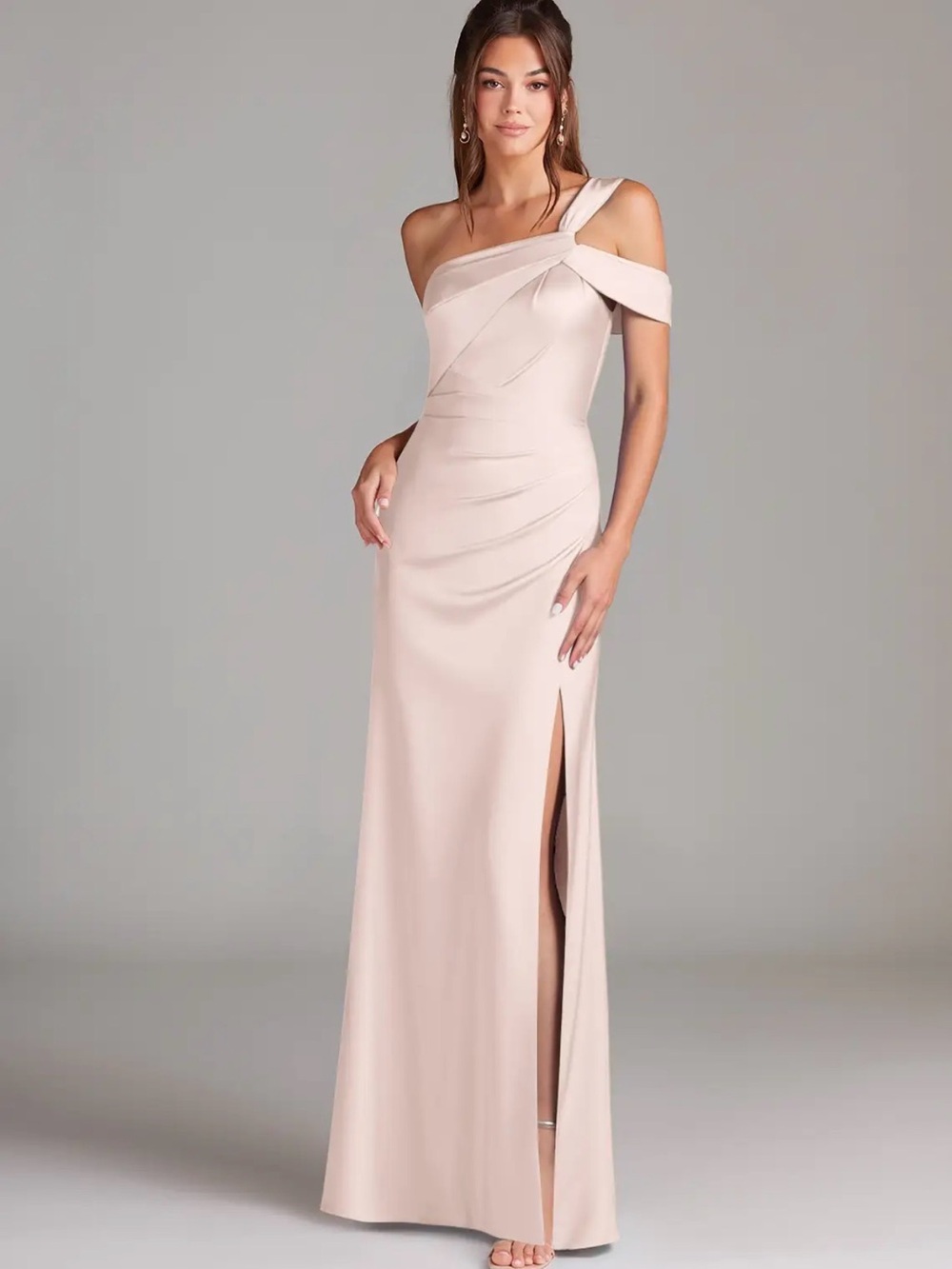 Azazie Wynter Blushing Pink Elegant One-Shoulder Evening Gown